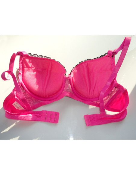 BIUSTONOSZ RÓŻOWY CZARNA SEXY KORONKA