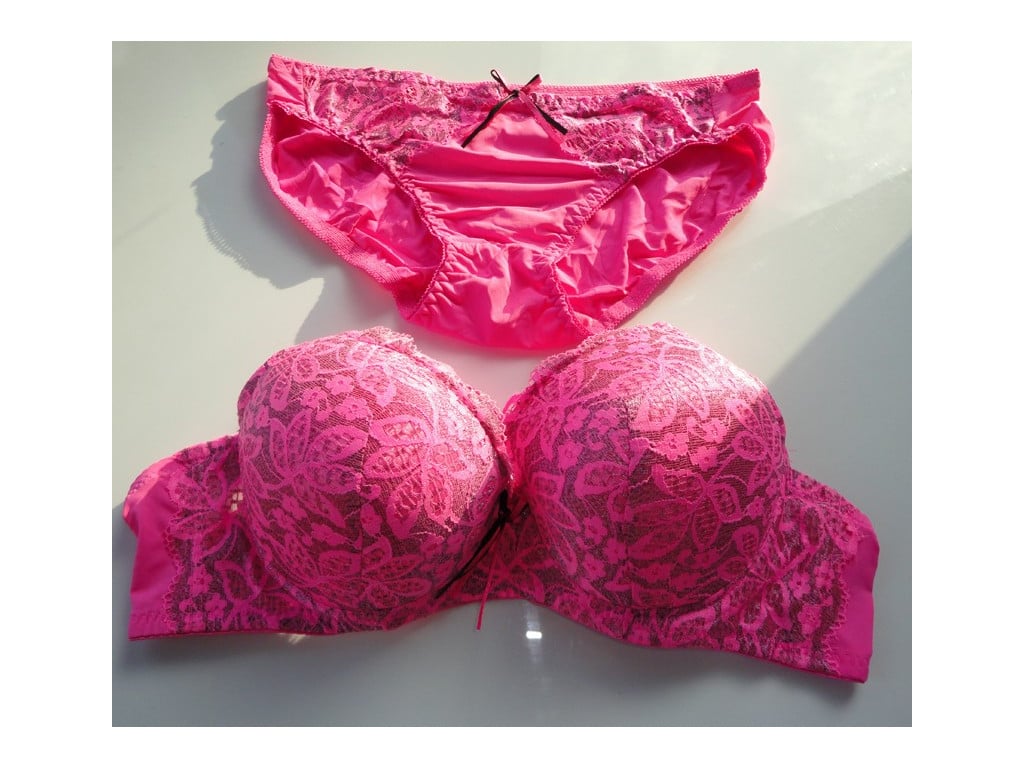 ENSEMBLE LINGERIE ROSE DENTELLE FLEURIE - 2