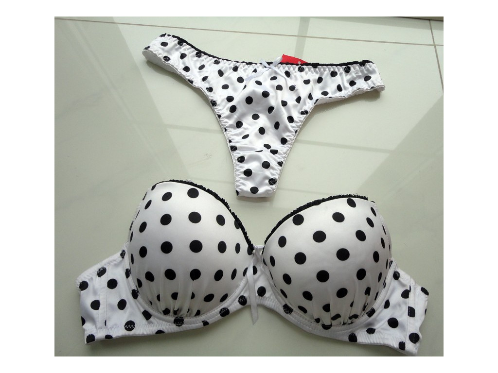 DESSOUS-SET STRING WEIß SCHWARZE PUNKTE - 2