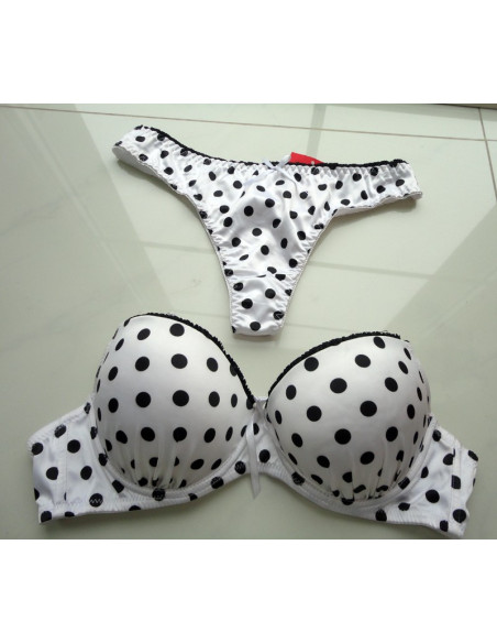 LINGERIE SET THONG WHITE BLACK DOTS - 2