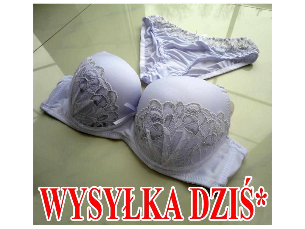 KOMPLET BIELIZNY BIAŁY KORONKA PUSHUP