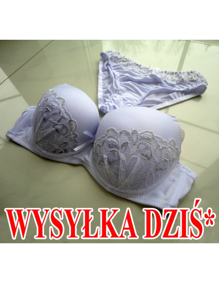 KOMPLET BIELIZNY BIAŁY KORONKA PUSHUP