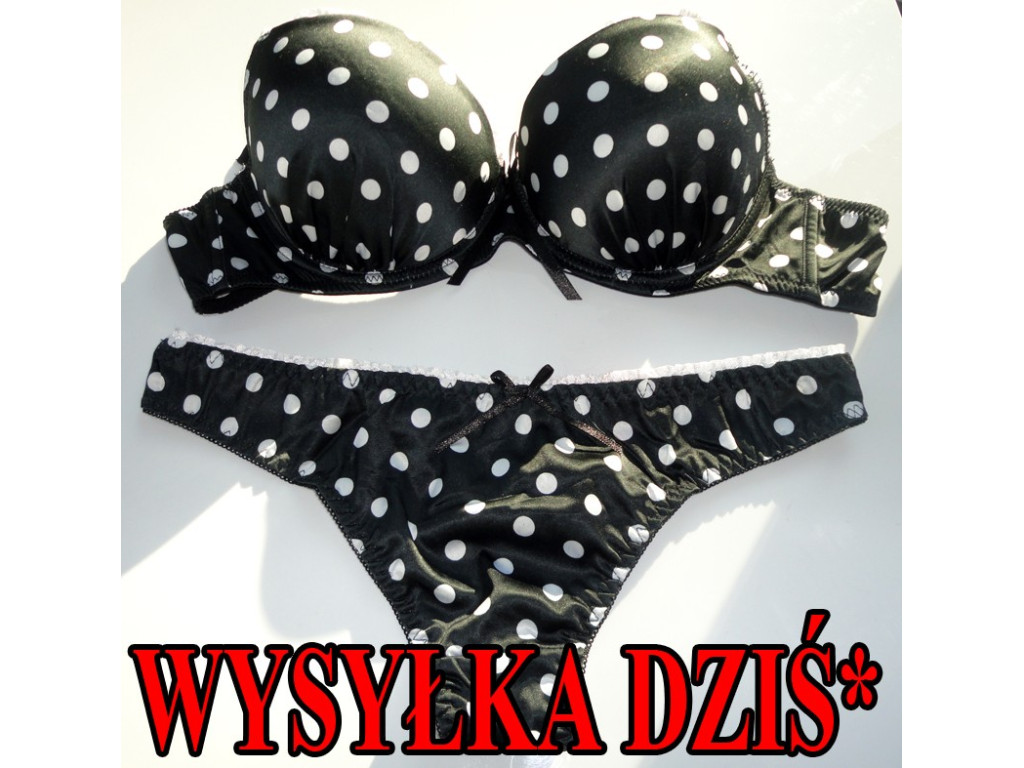 KOMPLET BIELIZNY CZARNY W BIAŁE GROSZKI