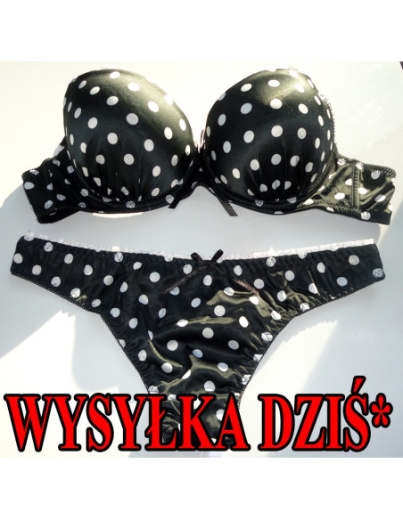 KOMPLET BIELIZNY CZARNY W BIAŁE GROSZKI