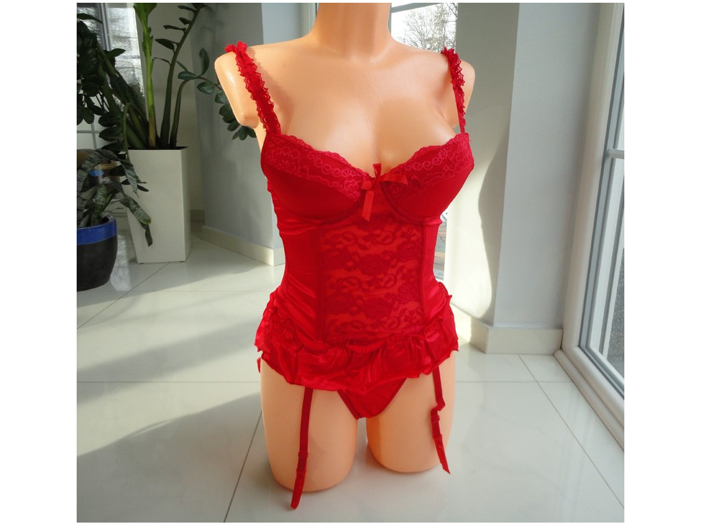 GORSET SEXY CZERWONY KORONKA