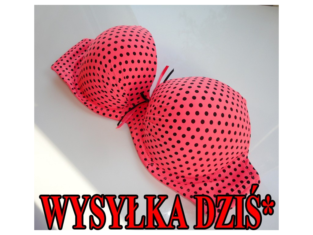 BIUSTONOSZ KORALOWY W CZARNE GROSZKI