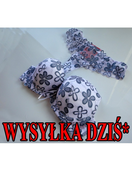 KOMPLETY BIELIZNY BIAŁY SREBRNE KWIATY
