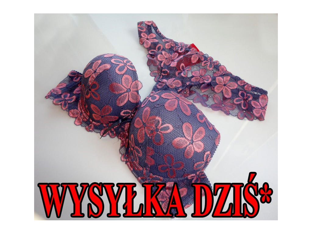 KOMPLETY BIELIZNY GRANATOWY RÓŻOWE KWIATY