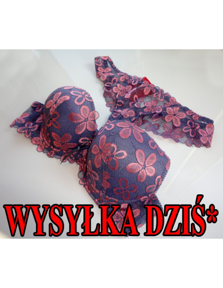 KOMPLETY BIELIZNY GRANATOWY RÓŻOWE KWIATY