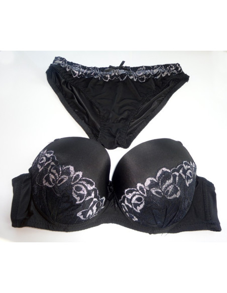 SCHWARZES DESSOUS-SET SILBERNE ACCESSOIRES - 2