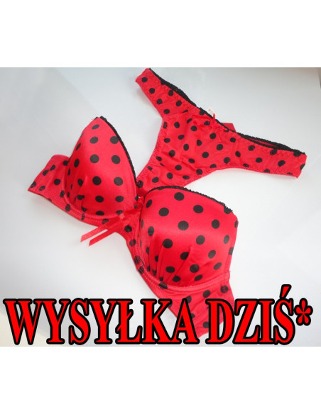 KOMPLET BIELIZNY CZERWONY CZARNE GROCHY