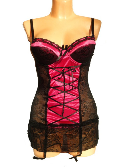 CHEMISE DE NUIT EN DENTELLE ROSE SATINÉE - 2