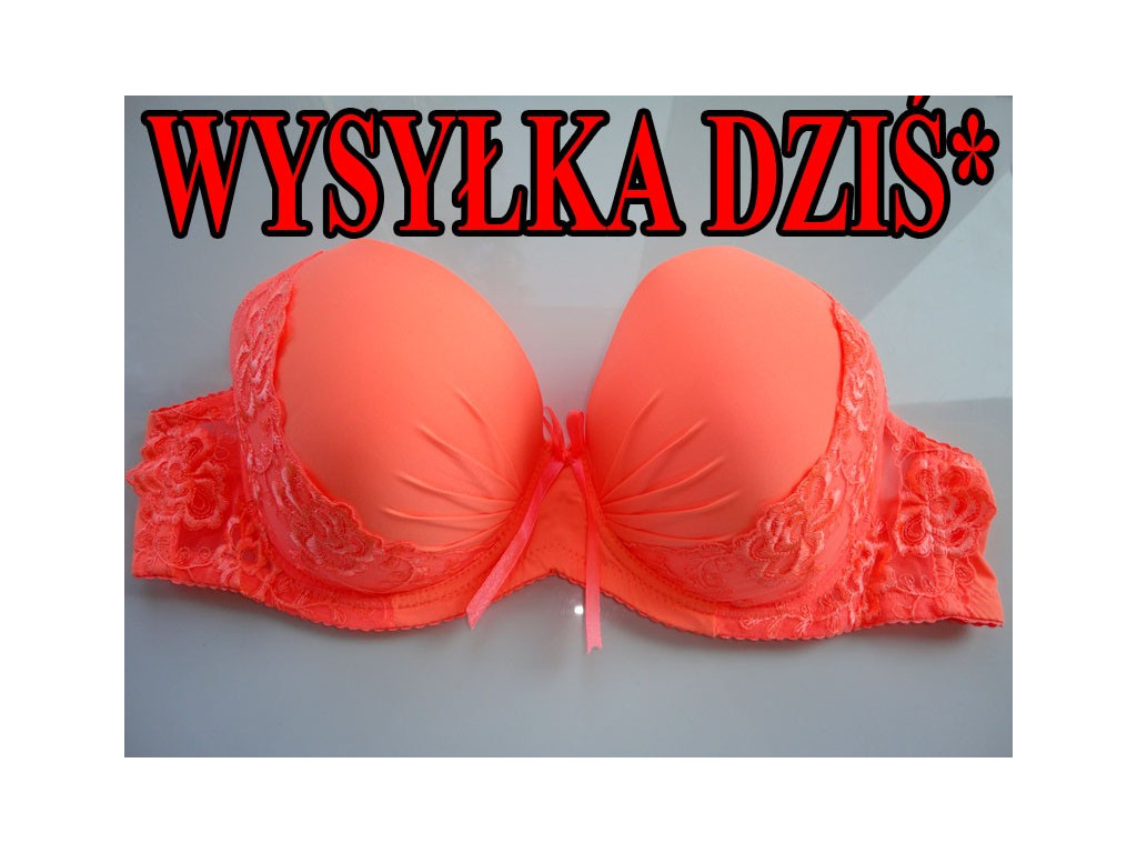 BIUSTONOSZ NEONOWY KORALOWY GŁADKI KORONKA