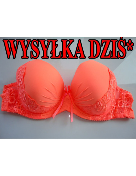 BIUSTONOSZ NEONOWY KORALOWY GŁADKI KORONKA