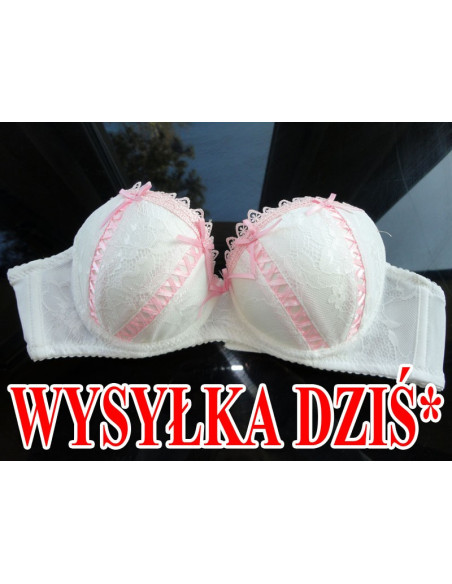 BIUSTONOSZ ECRU PUSH UP WSTĄŻECZKI RÓŻOWE