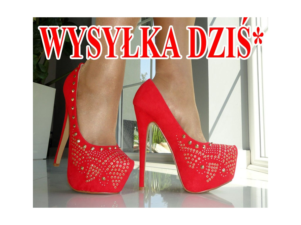 WYSOKIE SZPILKI 16 cm CZERWONE CORAL PLATFORMA