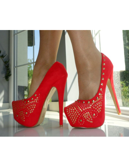 WYSOKIE SZPILKI 16 cm CZERWONE CORAL PLATFORMA