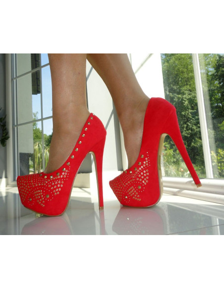 WYSOKIE SZPILKI 16 cm CZERWONE CORAL PLATFORMA