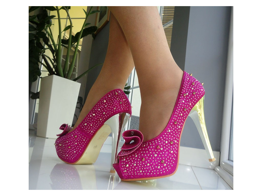 PINK PLATFORM PINS GOLD STUDS SPIKES - 1