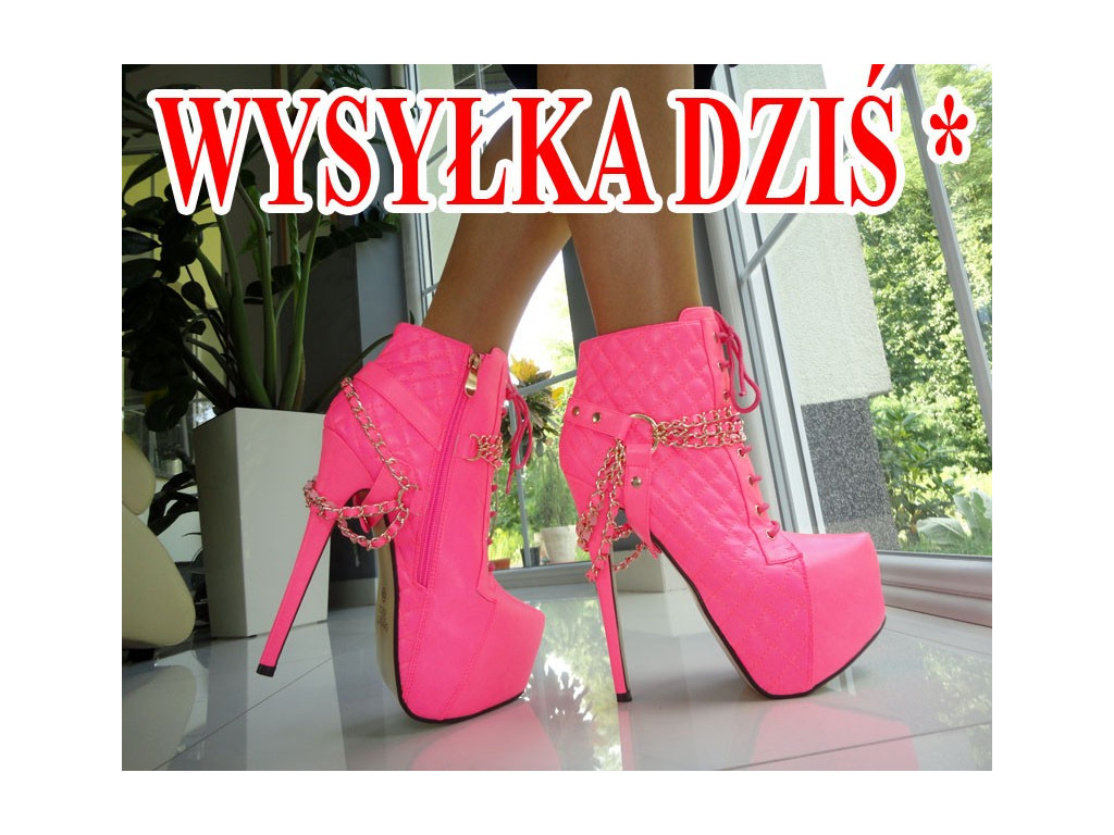 SZPILKI WYSOKIE BOTKI NEONOWE RÓŻOWE