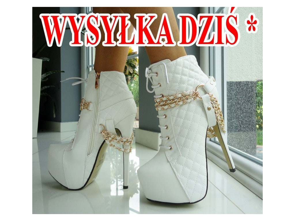 SZPILKI WYSOKIE BOTKI NEONOWE BIAŁE