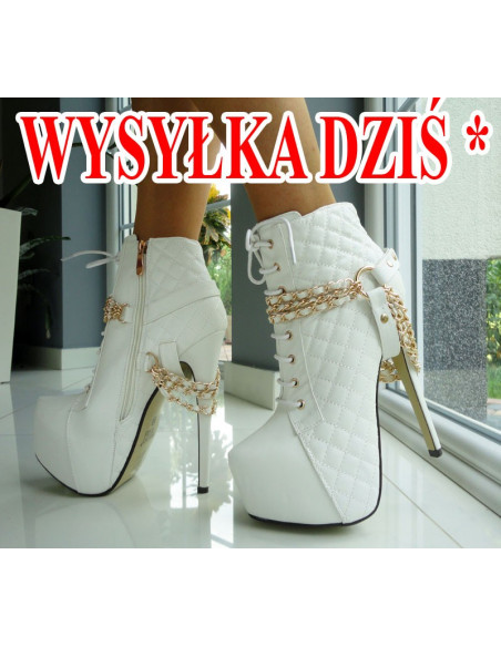 SZPILKI WYSOKIE BOTKI NEONOWE BIAŁE