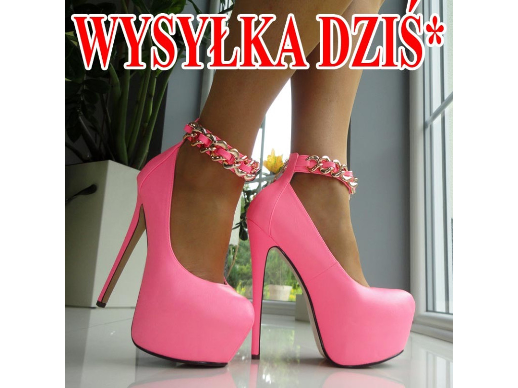 WYSOKIE SZPILKI RÓŻOWE NEONOWE ŁAŃCUCH
