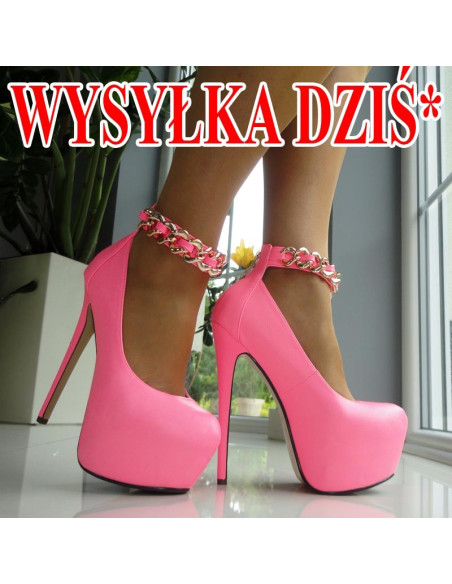 WYSOKIE SZPILKI RÓŻOWE NEONOWE ŁAŃCUCH