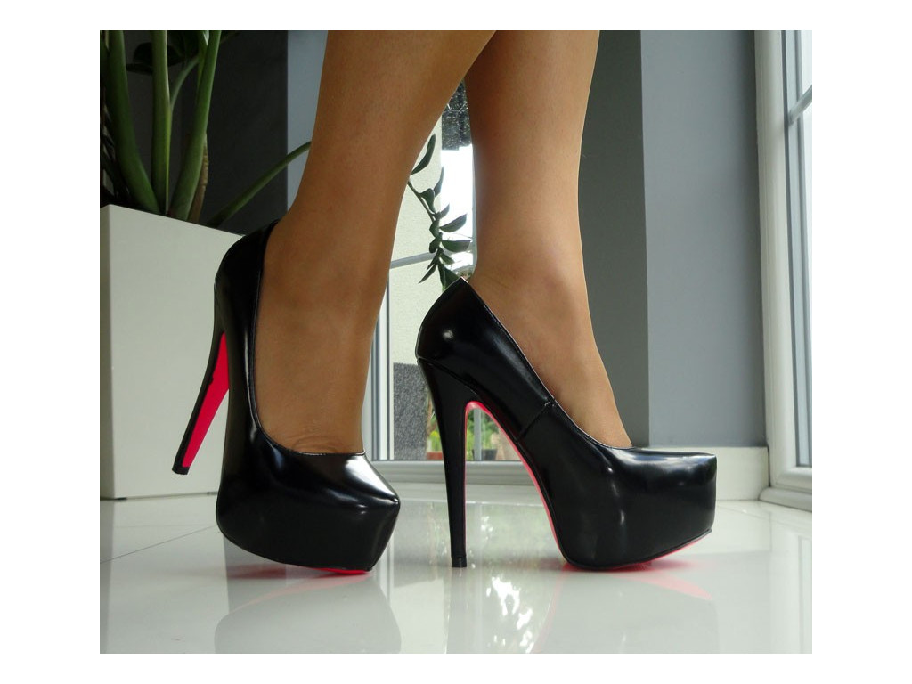 AUGSTI MELNI STILETTOS EKO ĀDA NEON - 4