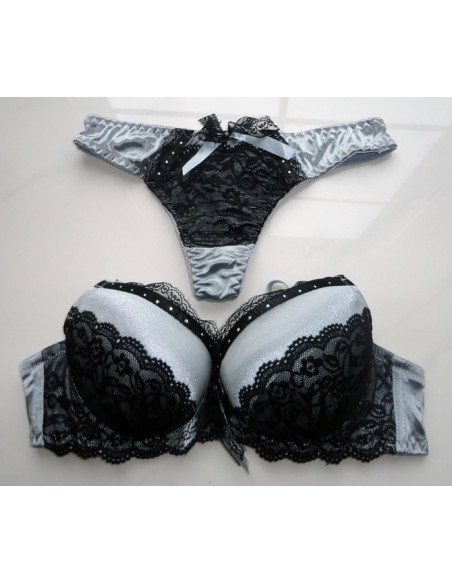 ENSEMBLE DE LINGERIE EN GRAPHITE STRING EN ARGENT  - 2