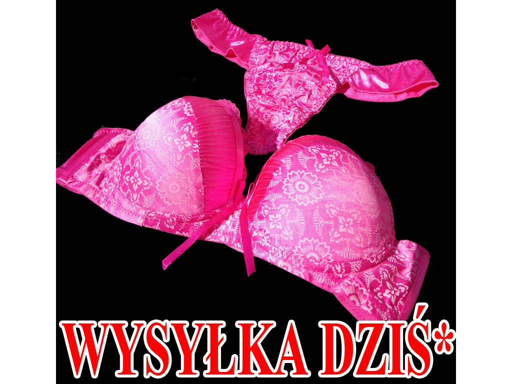 KOMPLET BIELIZNY RÓŻOWY W KWIATKI 