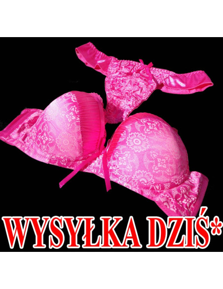 KOMPLET BIELIZNY RÓŻOWY W KWIATKI 