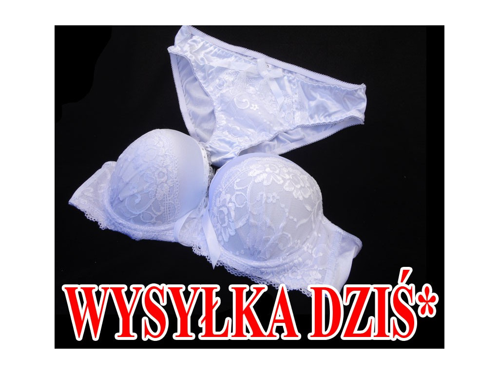 KOMPLET BIELIZNY BIAŁY KORONKA CYRKONIE