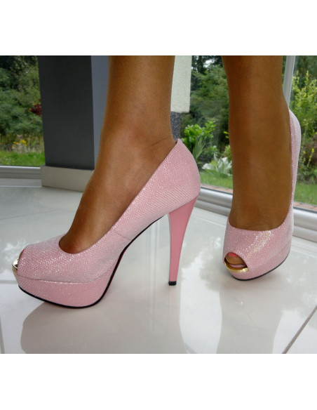 BOTTES ROSE CLAIR SCINTILLANTES ÉPINGLES BASSES - 2