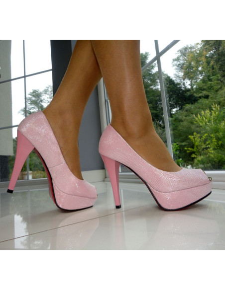 GLITZERNDE HELLROSA STIEFEL NIEDRIGE PINS - 3