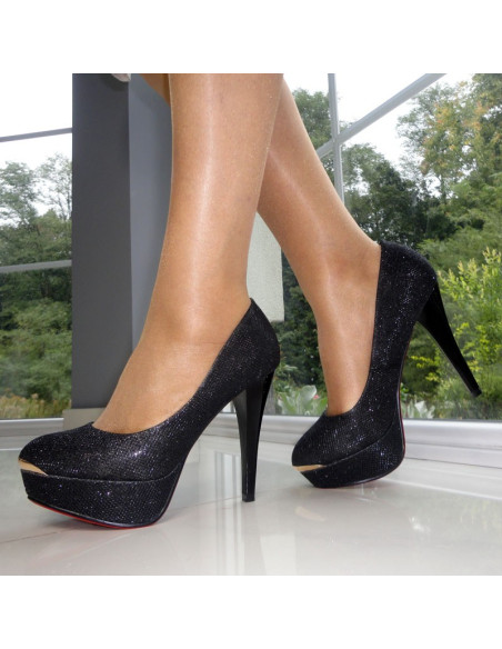 BROKATOWE CZARNE BUTY SZPILKI