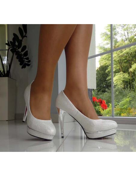 ÉPINGLES BOTTES À PAILLETTES PLATE-FORME BLANCHE  - 1
