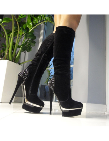 BOTTES HAUTES NOIRES À CLOUS EN DAIM - 3