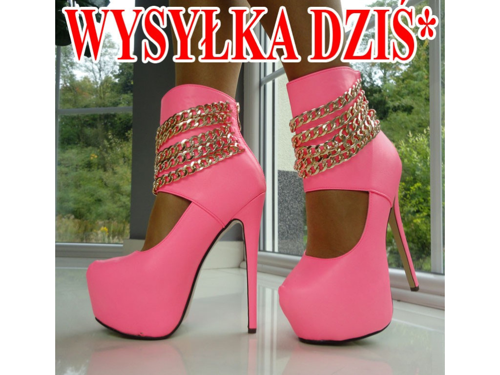 WYSOKIE RÓŻOWE SZPILKI Z LAŃCUCHAMI