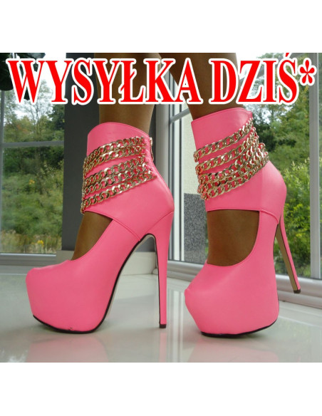 WYSOKIE RÓŻOWE SZPILKI Z LAŃCUCHAMI