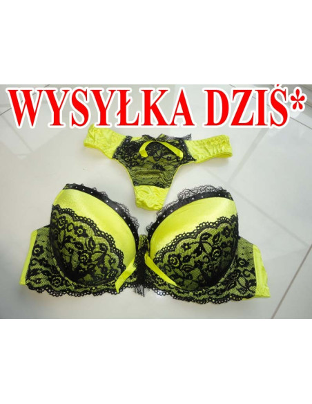KOMPLET BIELIZNY ŻÓŁTY NEONOWY CZARNY