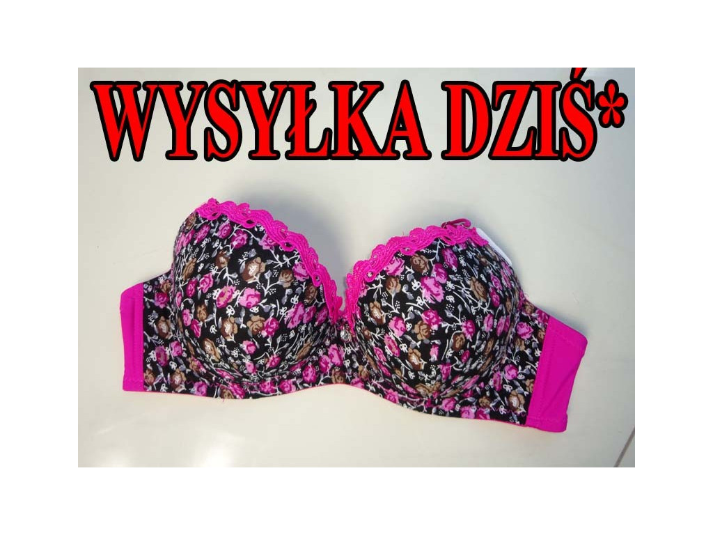 BIUSTONOSZ CZARNO RÓŻOWY W KWIATKI NEONOWY