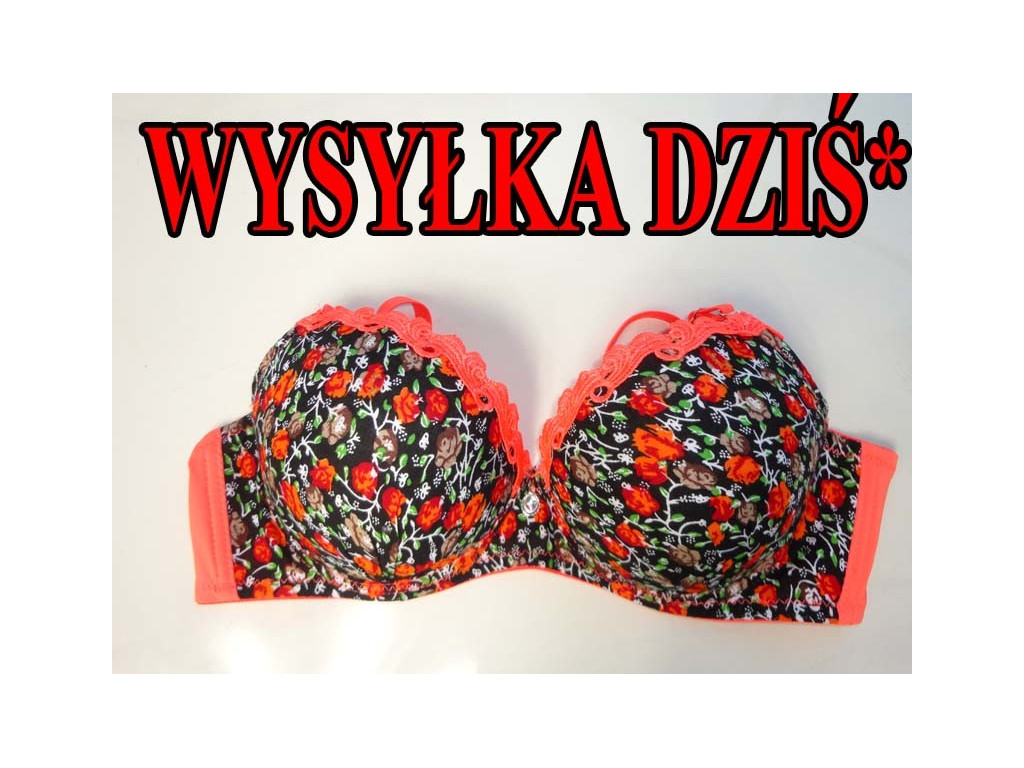 Čierna a oranžová podprsenka s kvetmi - 1