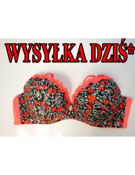 Černá a oranžová podprsenka s květinami - 1