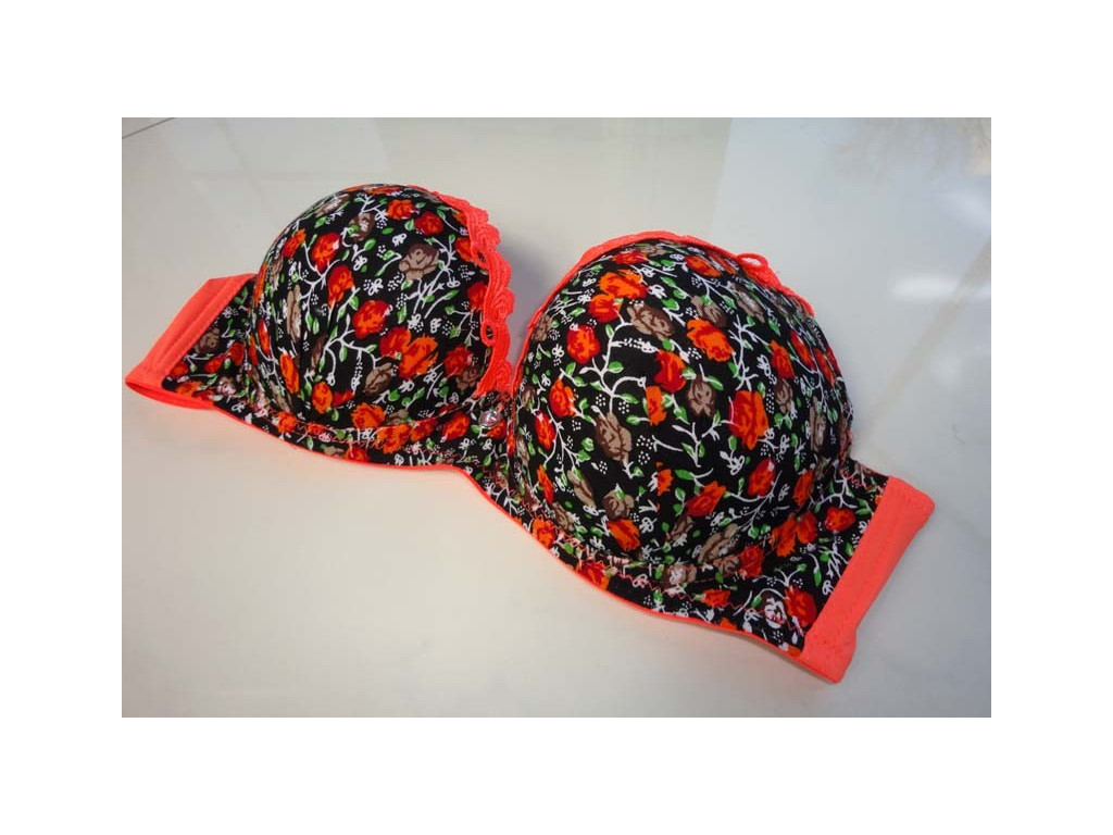 Sutien negru și portocaliu cu flori - 2