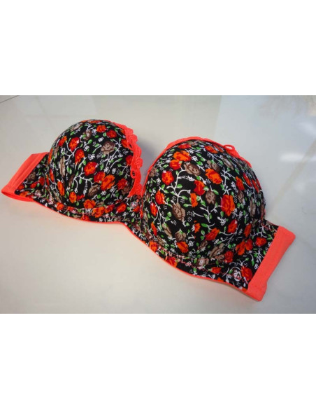 BLACK ORANGE FLOWER BRA - 2