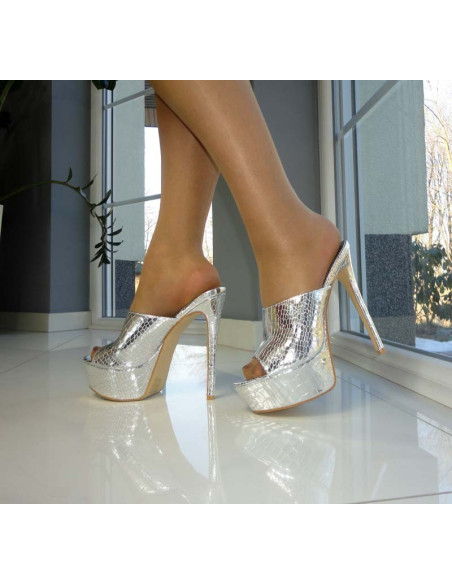 HIGH SILVER SHOES SEXY FLIP-FLOPS ON THE PLATFORM - 5