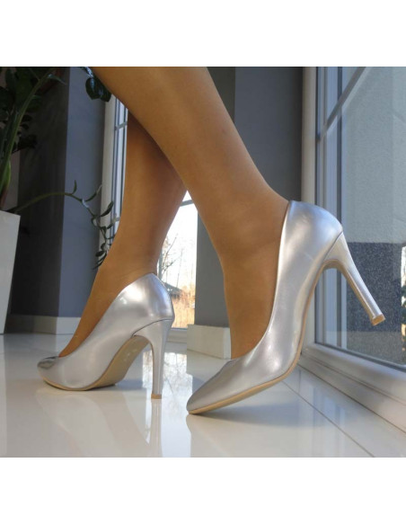 BUTY SZPILKI KLASYCZNE SZPIC WYSOKIE SREBRNE - 2