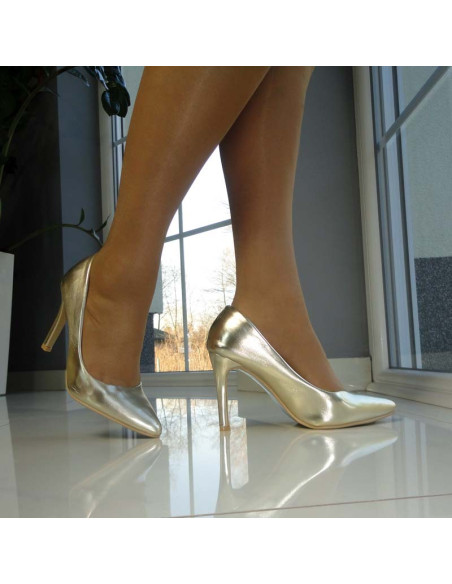 BUTY SZPILKI KLASYCZNE SZPIC WYSOKIE ZŁOTE
