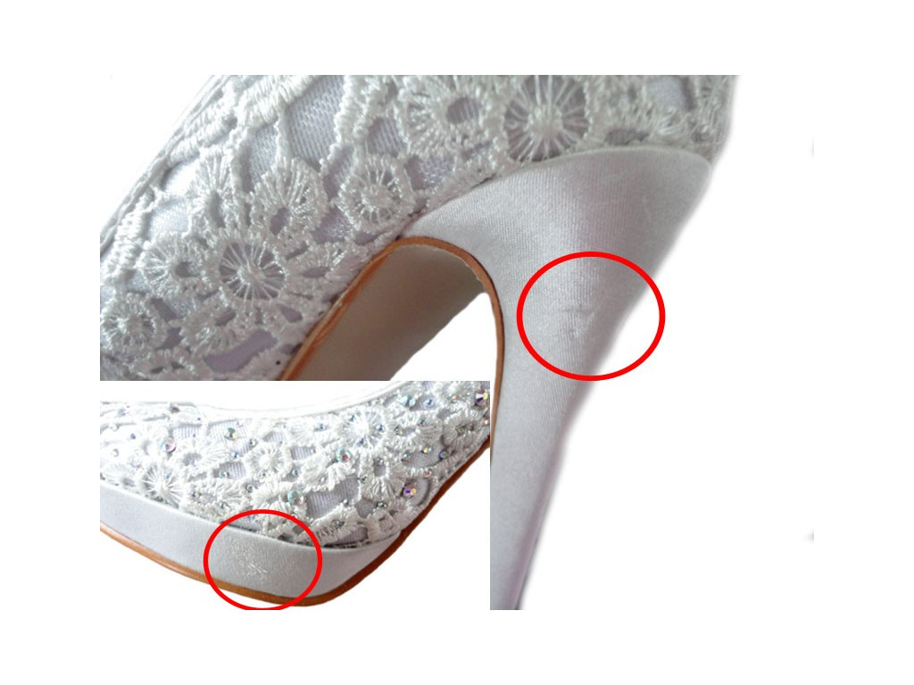 Pantofi de nuntă albi cu șireturi, zirconii - 6